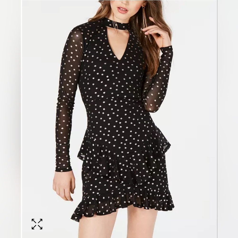 Juniors' Foil Star-Printed Ruffle Dress